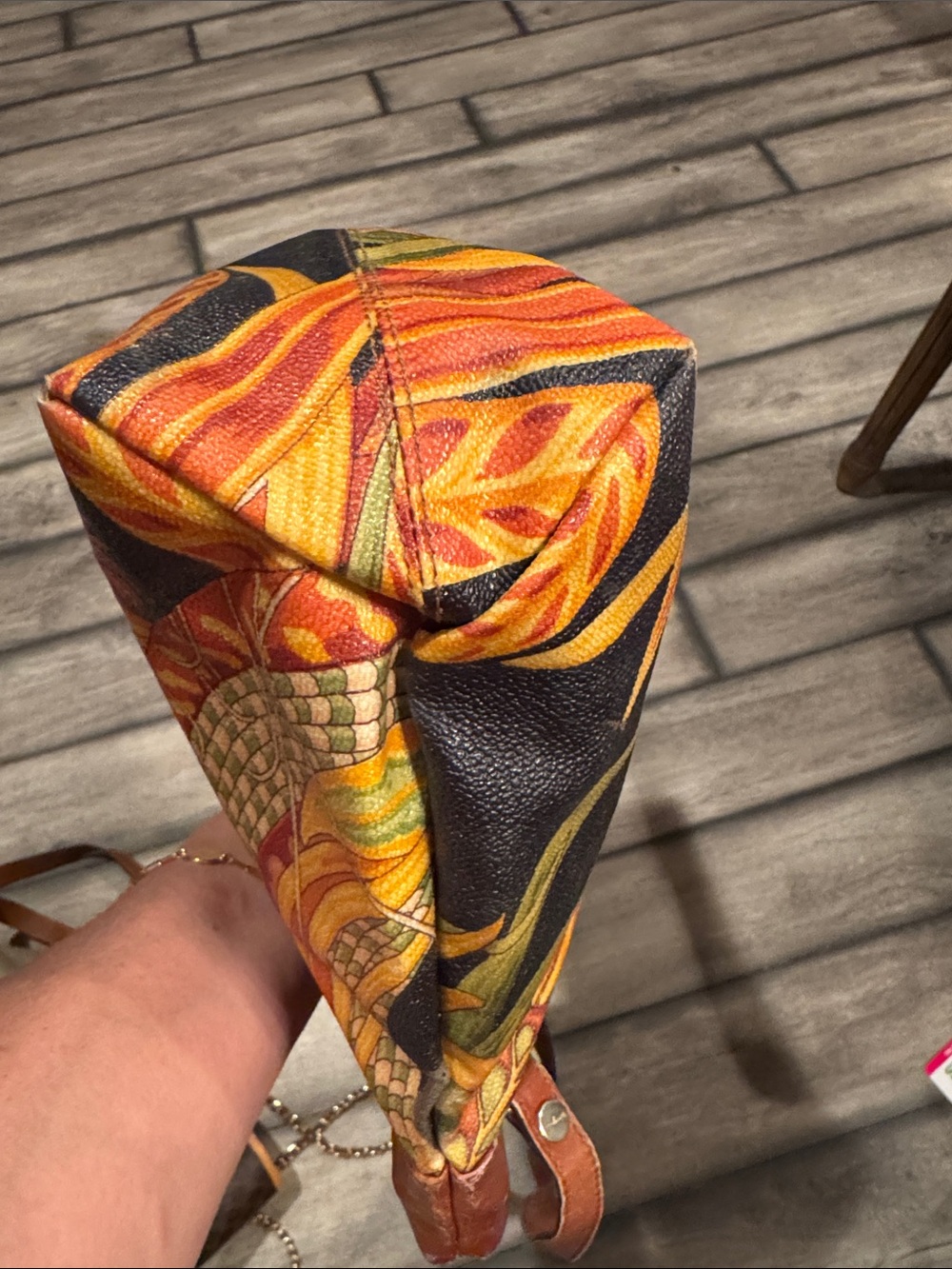 Salvatore Ferragamo Brown Leather & Multicolor Floral Canvas Shoulder Bag - Picture 6 of 14